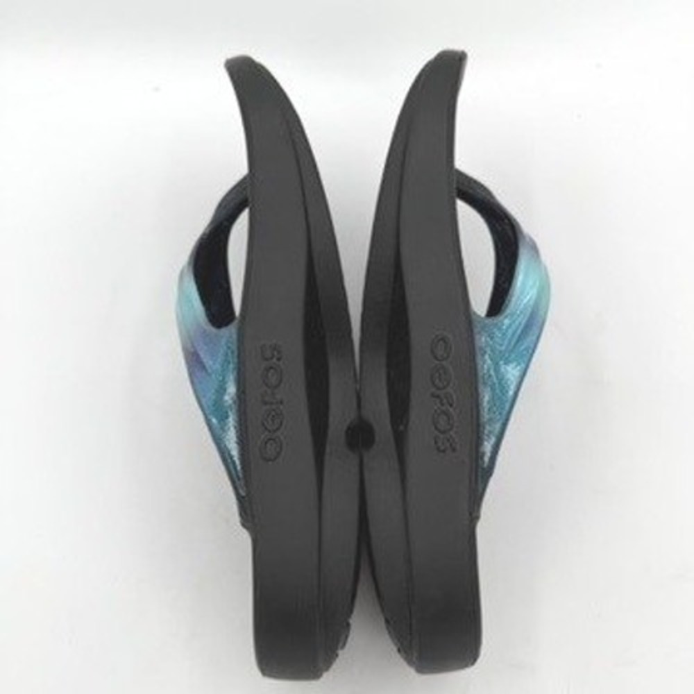 OOFOS OOlala Thong Sandal Women W7 Black Iridescent Recovery Comfort Ergo Sporty - Picture 5 of 7